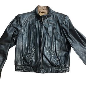 1980’s Cafe Racer Leather Motorcycle Jacket, All Weather Leather Jacket, Medium